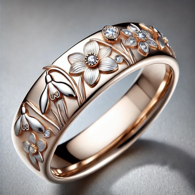 Elegant Floral Contour Ring with Enameled Design